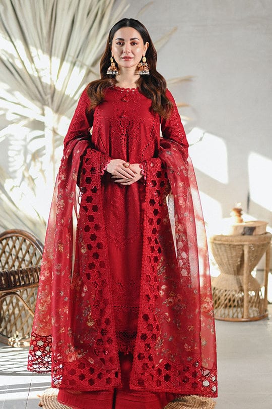 Ruby Red Chikankari — 3-Piece Unstitched Luxury Suit
