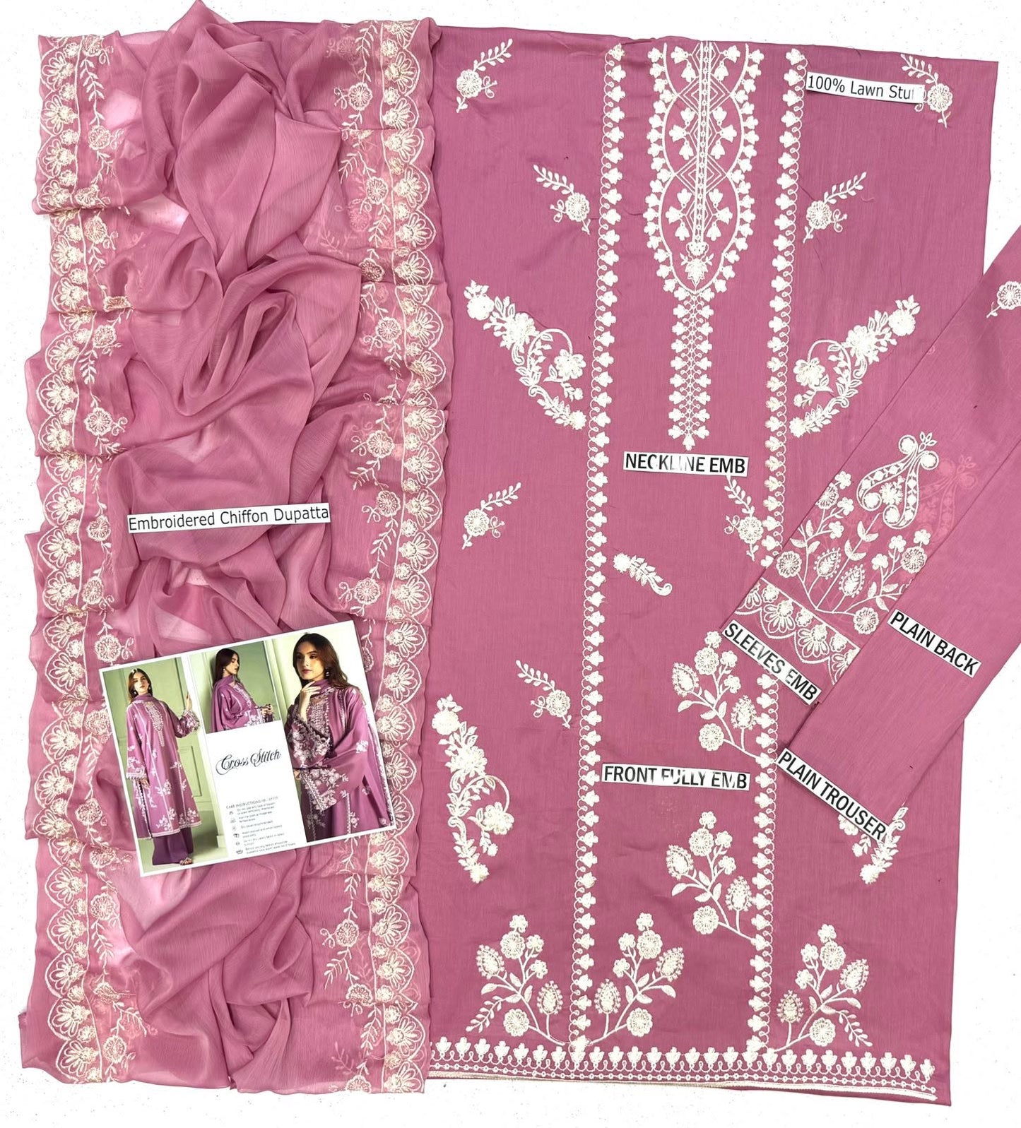 Mauve Dream — 3-Piece Unstitched Embroidered Lawn Suit