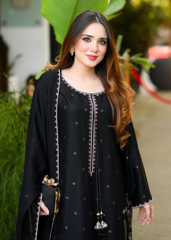 Midnight Bloom — 3-Piece Unstitched Farshi Suit