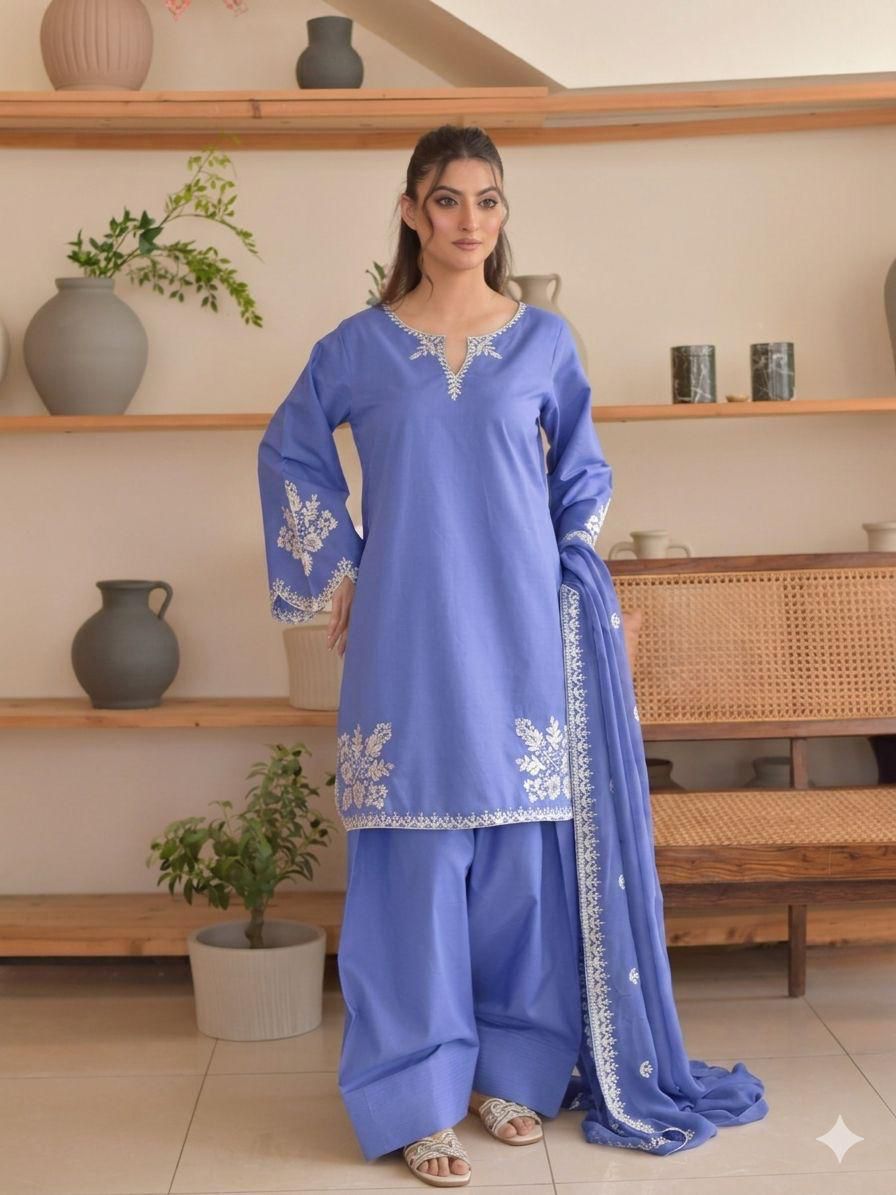 Periwinkle — 3-Piece Unstitched Embroidered Suit