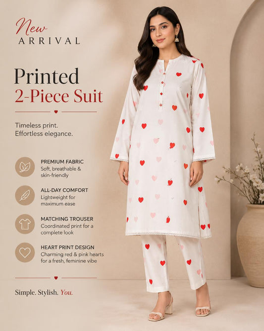 White Heart Print — 2-Piece Unstitched Lawn Suit