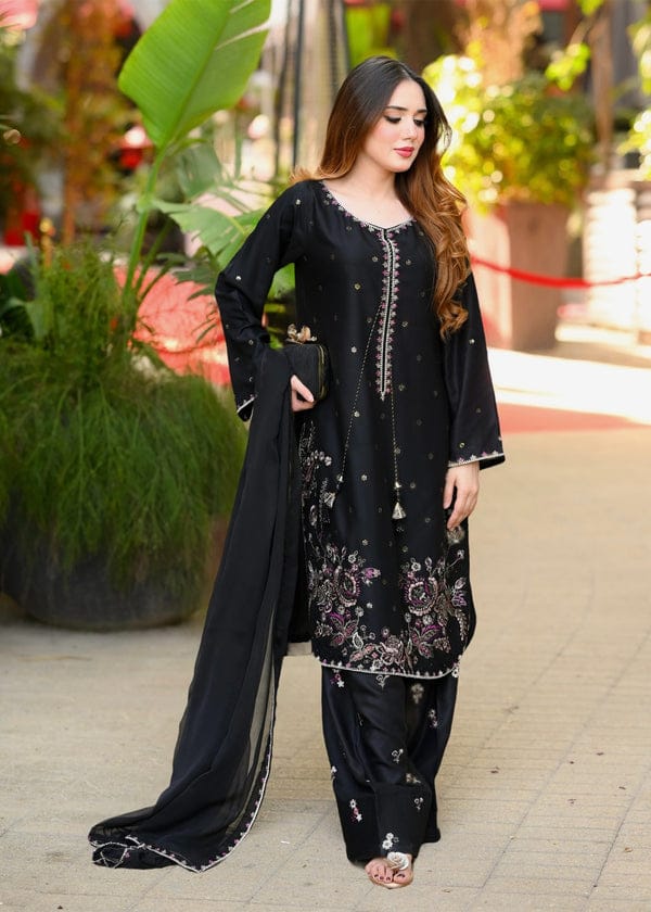 Midnight Bloom — 3-Piece Unstitched Farshi Suit