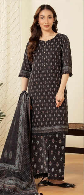 Black Block Print — 3-Piece Unstitched Lawn Suit
