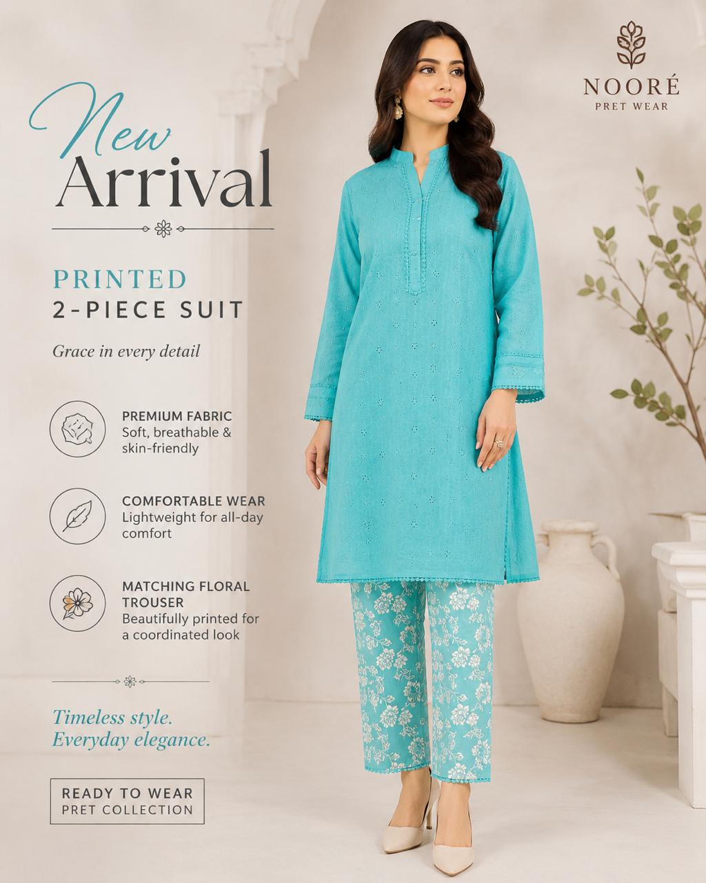 Aqua Blue Chikankari — 2-Piece Unstitched Lawn Suit