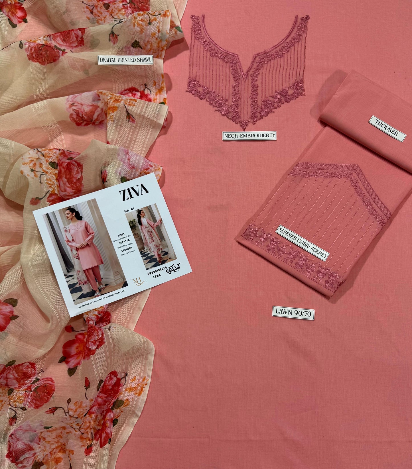 Tea Pink — 3-Piece Unstitched Embroidered Lawn Suit