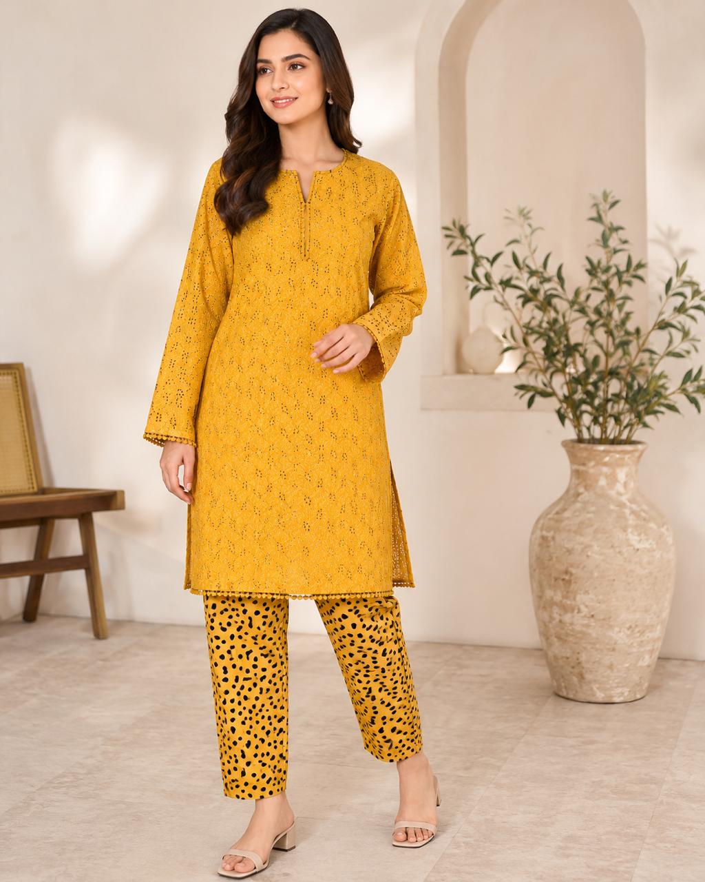 Mustard Chikankari — 2-Piece Unstitched Lawn Suit