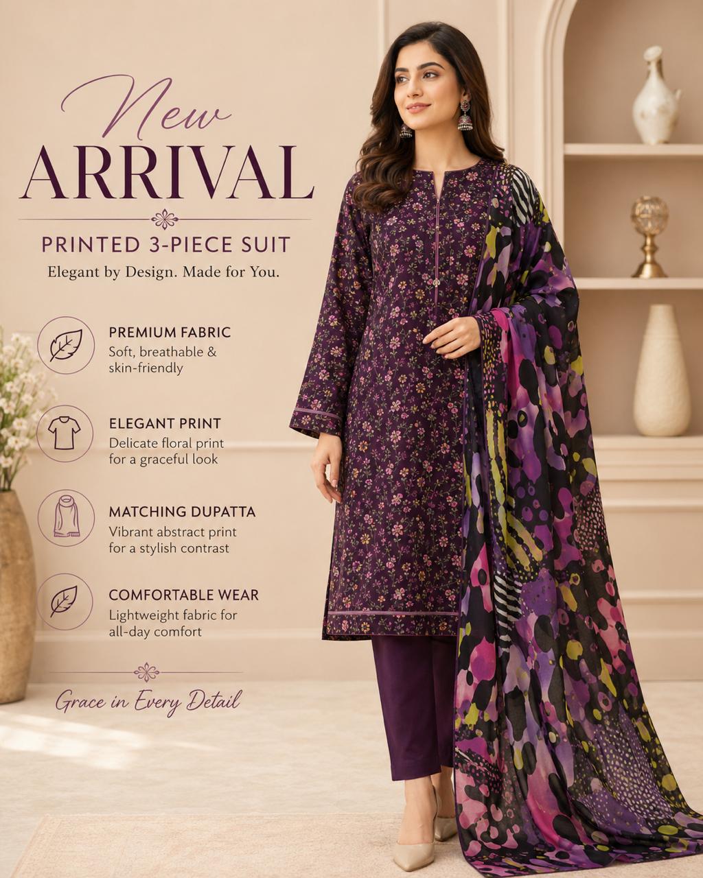 New Drop — 3-Piece Printed Lawn Suit