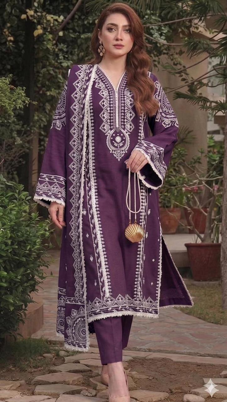 Royal Purple Luxury Lawn — 3-Piece Unstitched Embroidered Suit